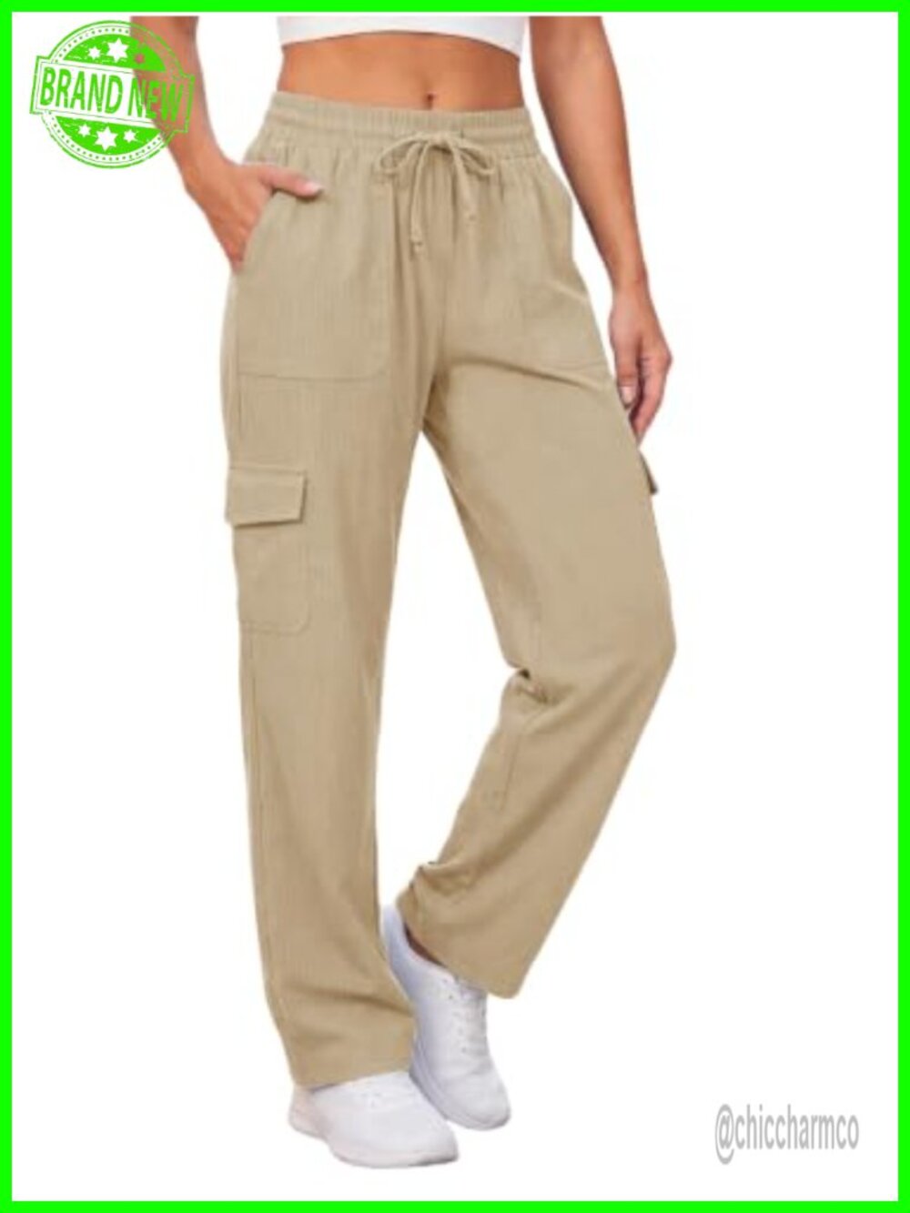 Womens High Waisted Cargo Pants Straight Leg Drawstring Hiking Casual